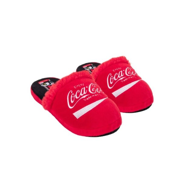 Coca-Cola Plush Red Slippers Large Fit For Mens 9-11 & Womens 10-12 - Picture 1 of 4